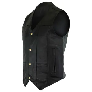 Vance Men's Black Premium Cowhide Leather Plain Side Biker Motorcycle Vest