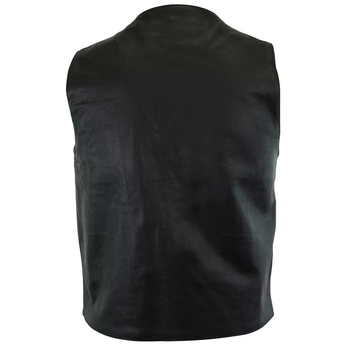 Vance Men's Black Premium Cowhide Leather Plain Side Biker Motorcycle Vest
