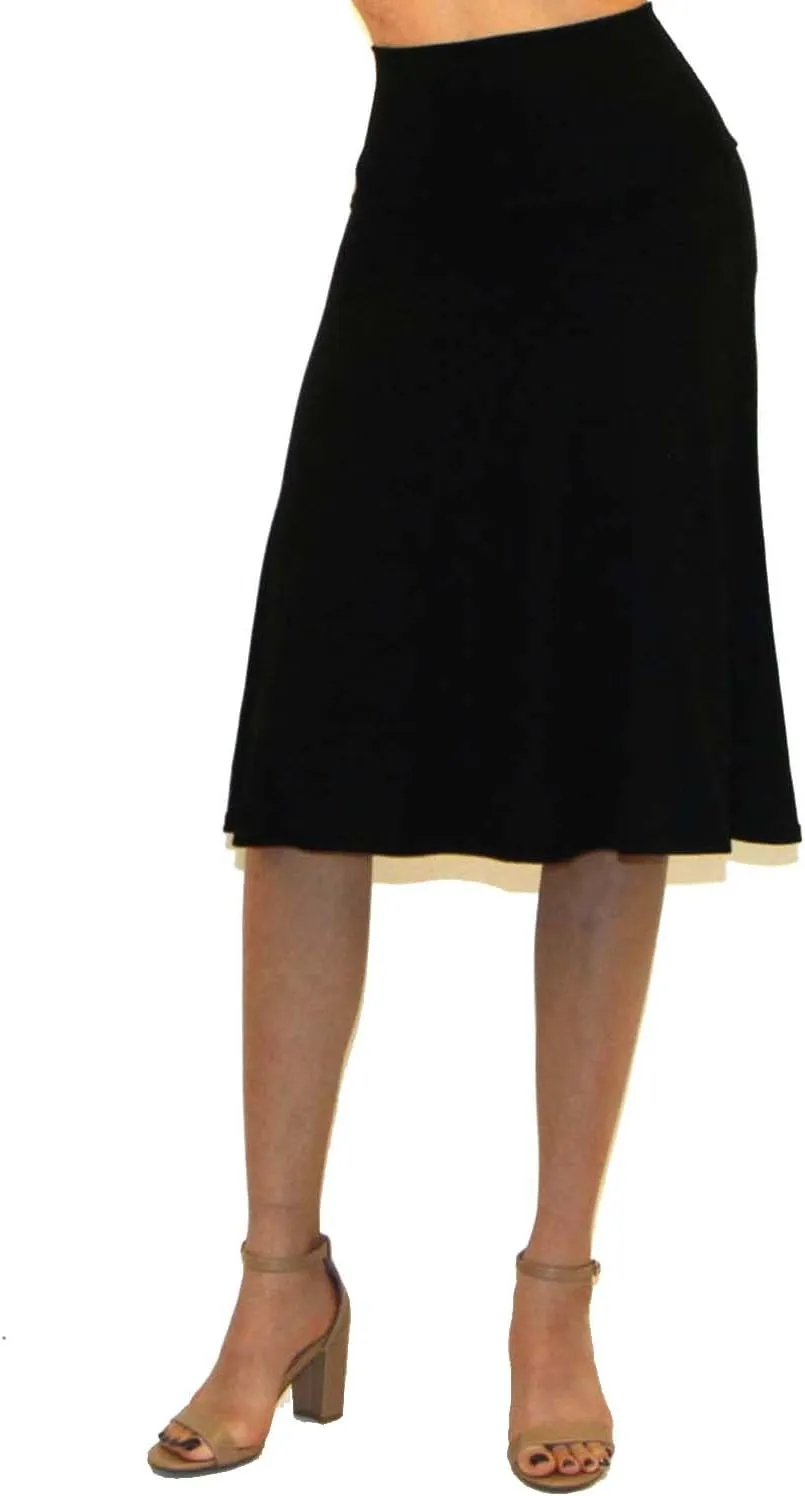 Vivicastle Women's USA Basic Fold-Over A-Line Midi Knee Length Flare Skirt - Made in USA