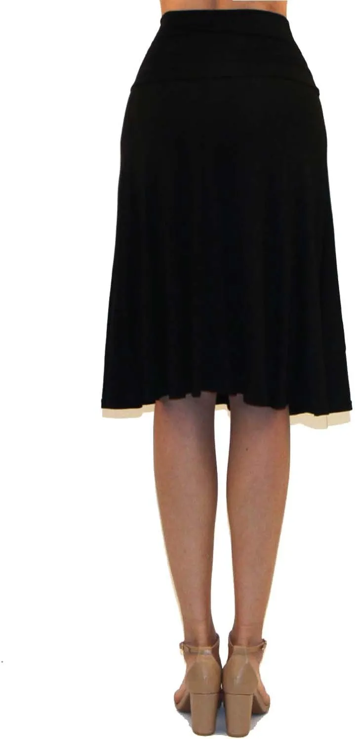 Vivicastle Women's USA Basic Fold-Over A-Line Midi Knee Length Flare Skirt - Made in USA
