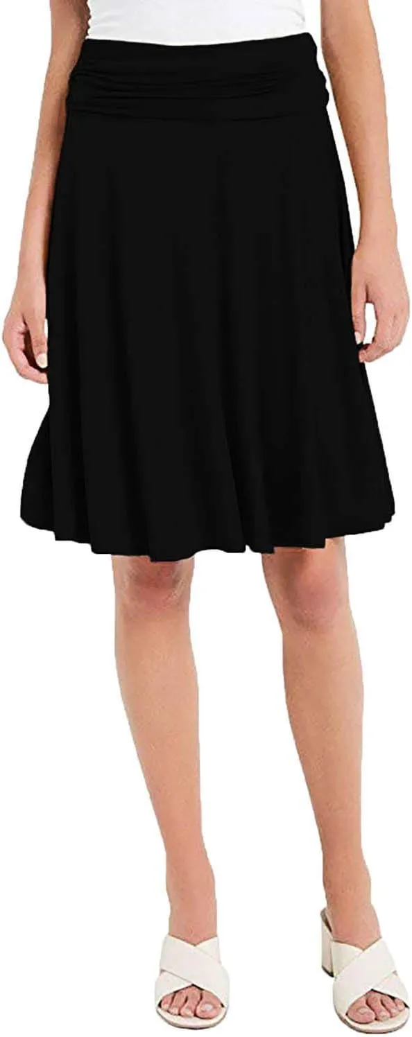Vivicastle Women's USA Basic Fold-Over A-Line Midi Knee Length Flare Skirt - Made in USA