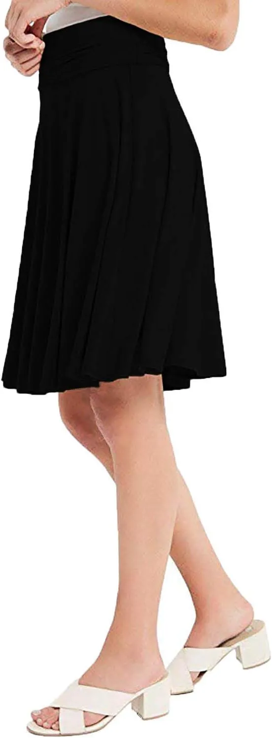 Vivicastle Women's USA Basic Fold-Over A-Line Midi Knee Length Flare Skirt - Made in USA