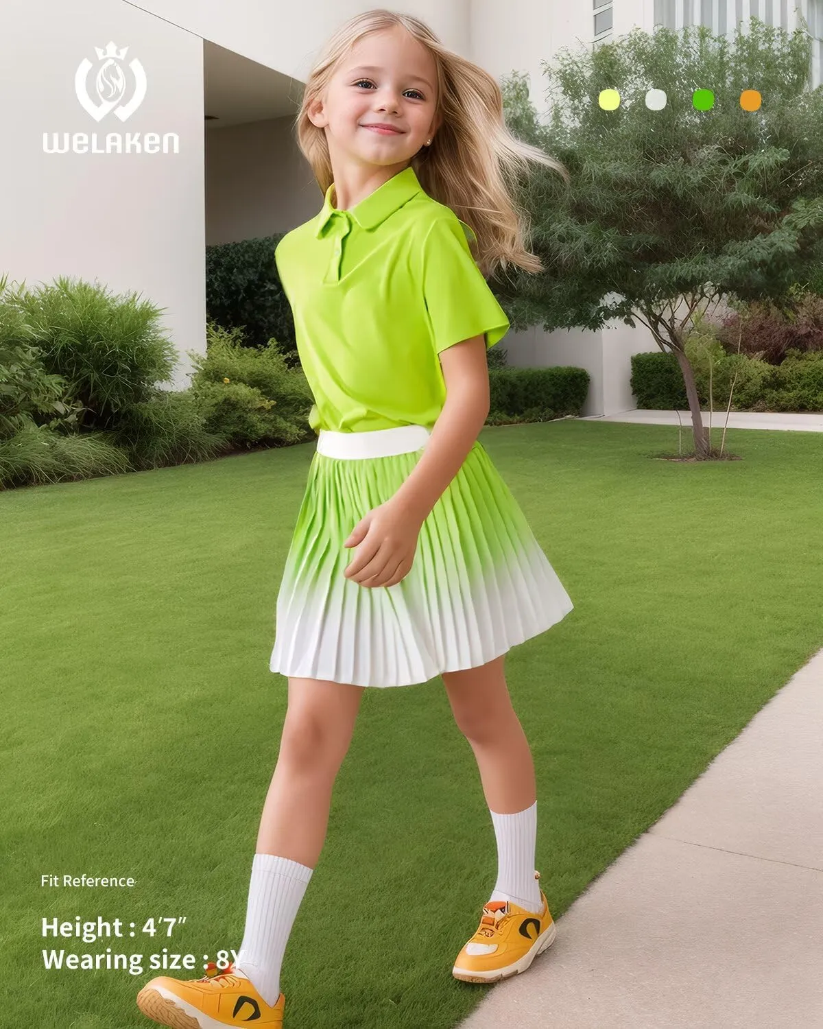 WELAKEN Girls' Pleated Skirt Flowy Elastic Waist Chiffon Athletic Skorts