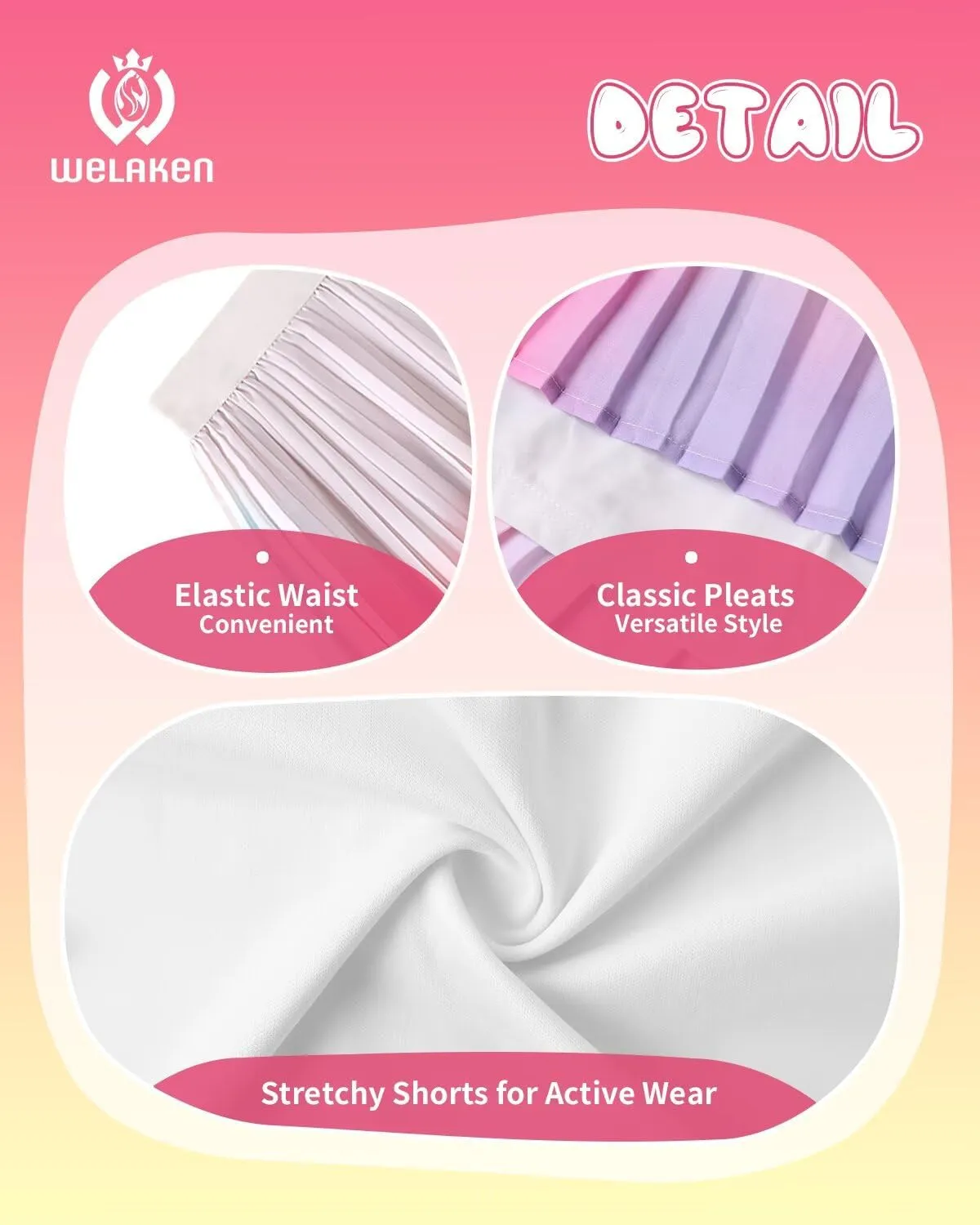 WELAKEN Girls' Pleated Skirt Flowy Elastic Waist Chiffon Athletic Skorts