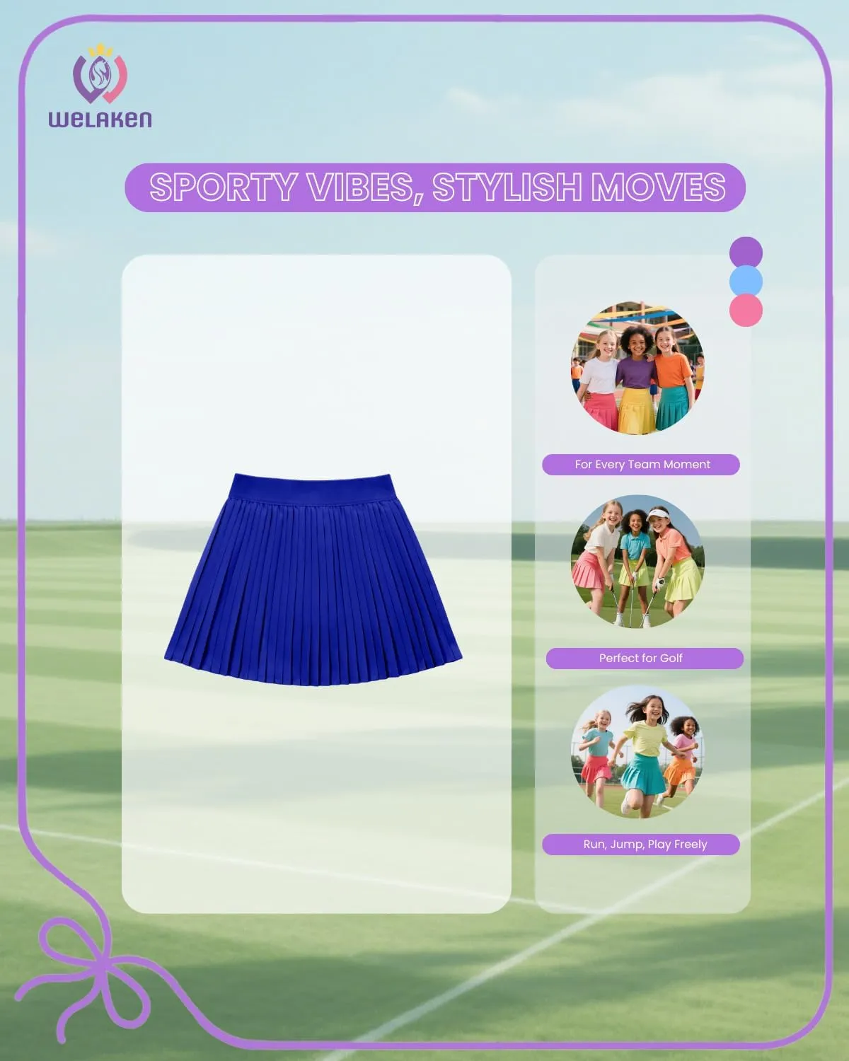 WELAKEN Girls' Pleated Skirt Flowy Elastic Waist Chiffon Athletic Skorts