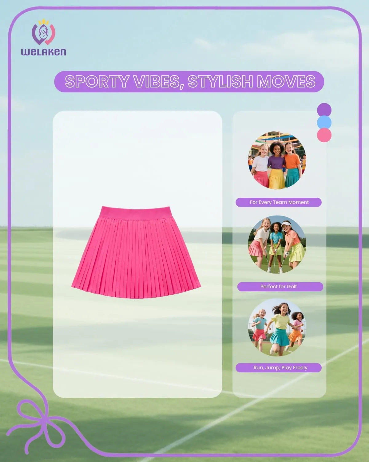 WELAKEN Girls' Pleated Skirt Flowy Elastic Waist Chiffon Athletic Skorts