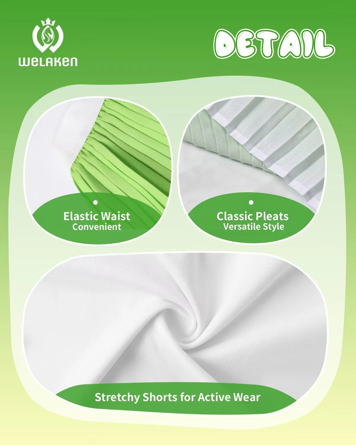 WELAKEN Girls' Pleated Skirt Flowy Elastic Waist Chiffon Athletic Skorts