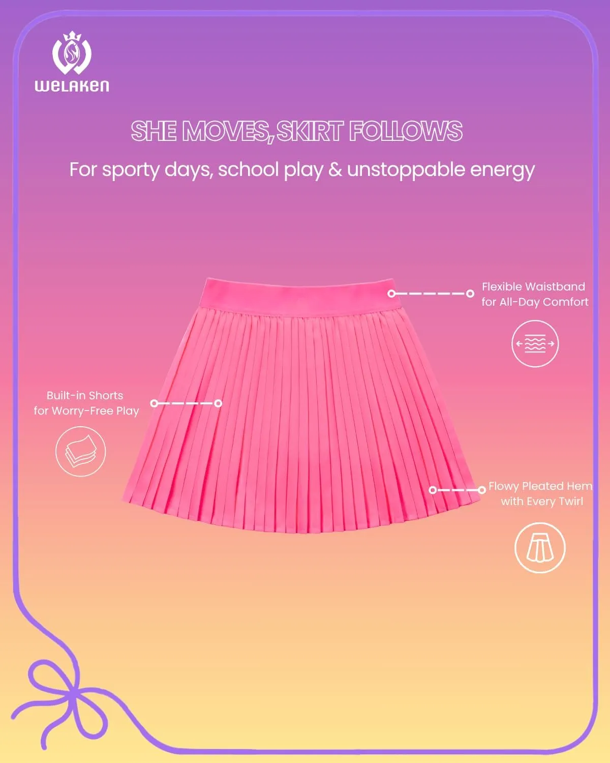 WELAKEN Girls' Pleated Skirt Flowy Elastic Waist Chiffon Athletic Skorts