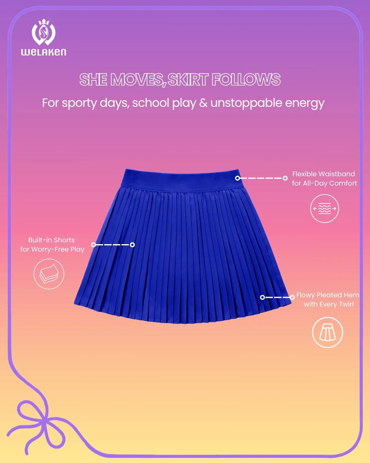 WELAKEN Girls' Pleated Skirt Flowy Elastic Waist Chiffon Athletic Skorts