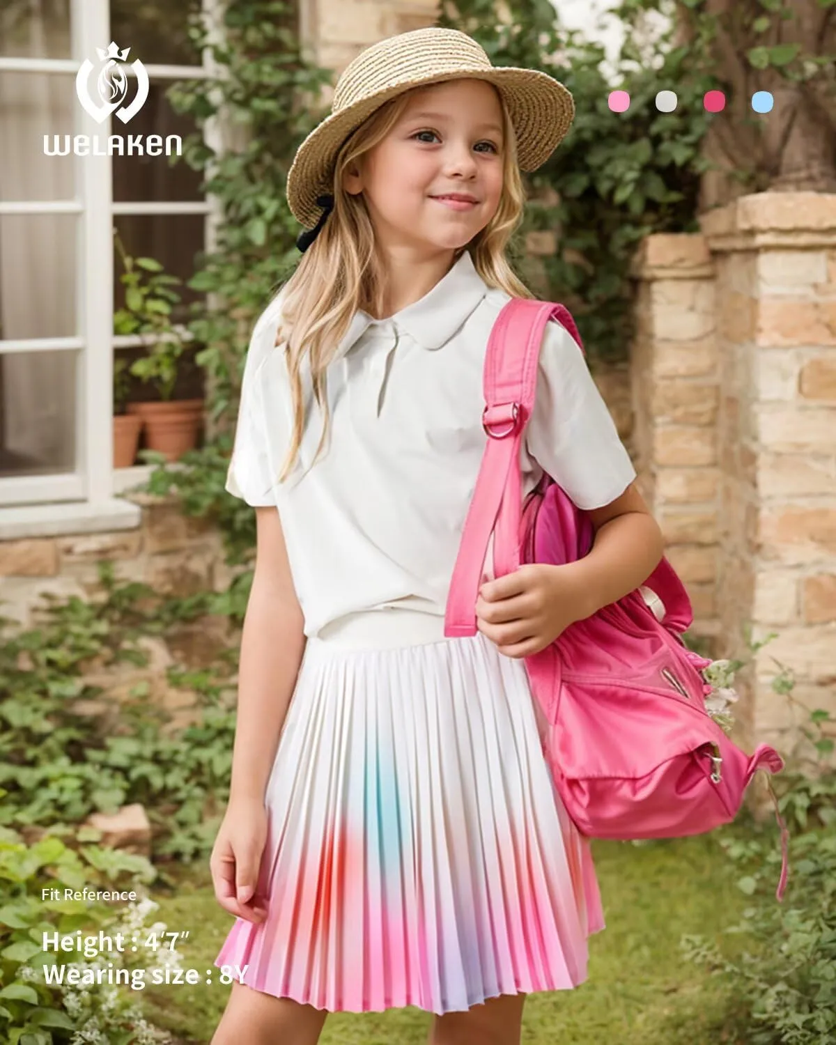 WELAKEN Girls' Pleated Skirt Flowy Elastic Waist Chiffon Athletic Skorts