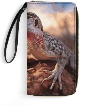 White Lizard Leather Wallet Smooth Zip Around Clutch Wristlet Travel Long Soft Purse for Women