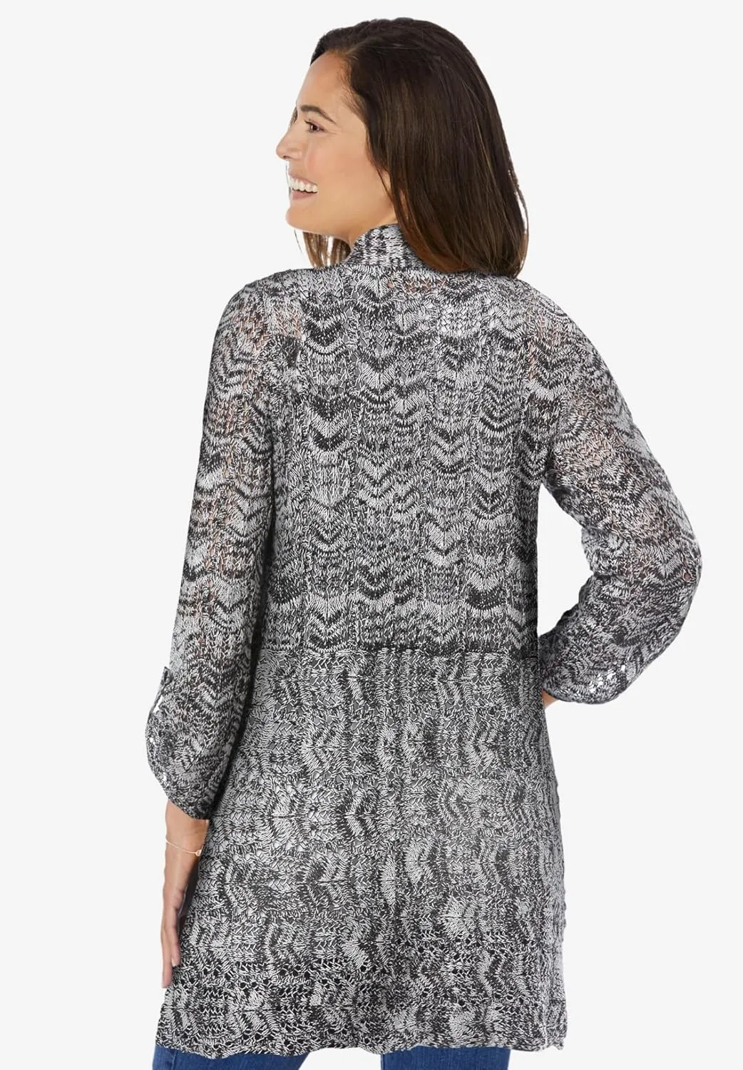 Woman Within Plus Size Open Front Pointelle Cardigan