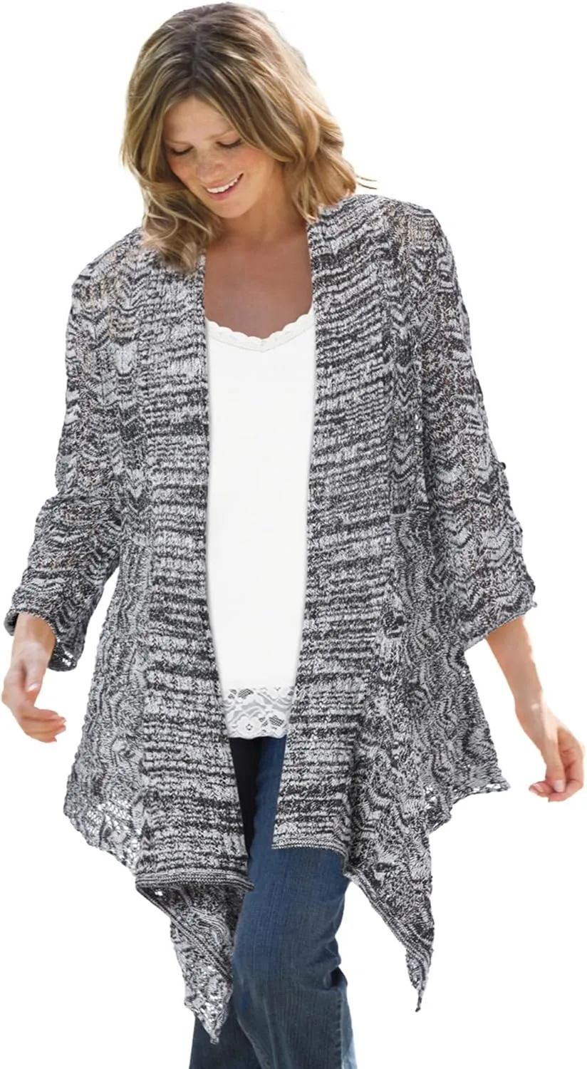 Woman Within Plus Size Open Front Pointelle Cardigan