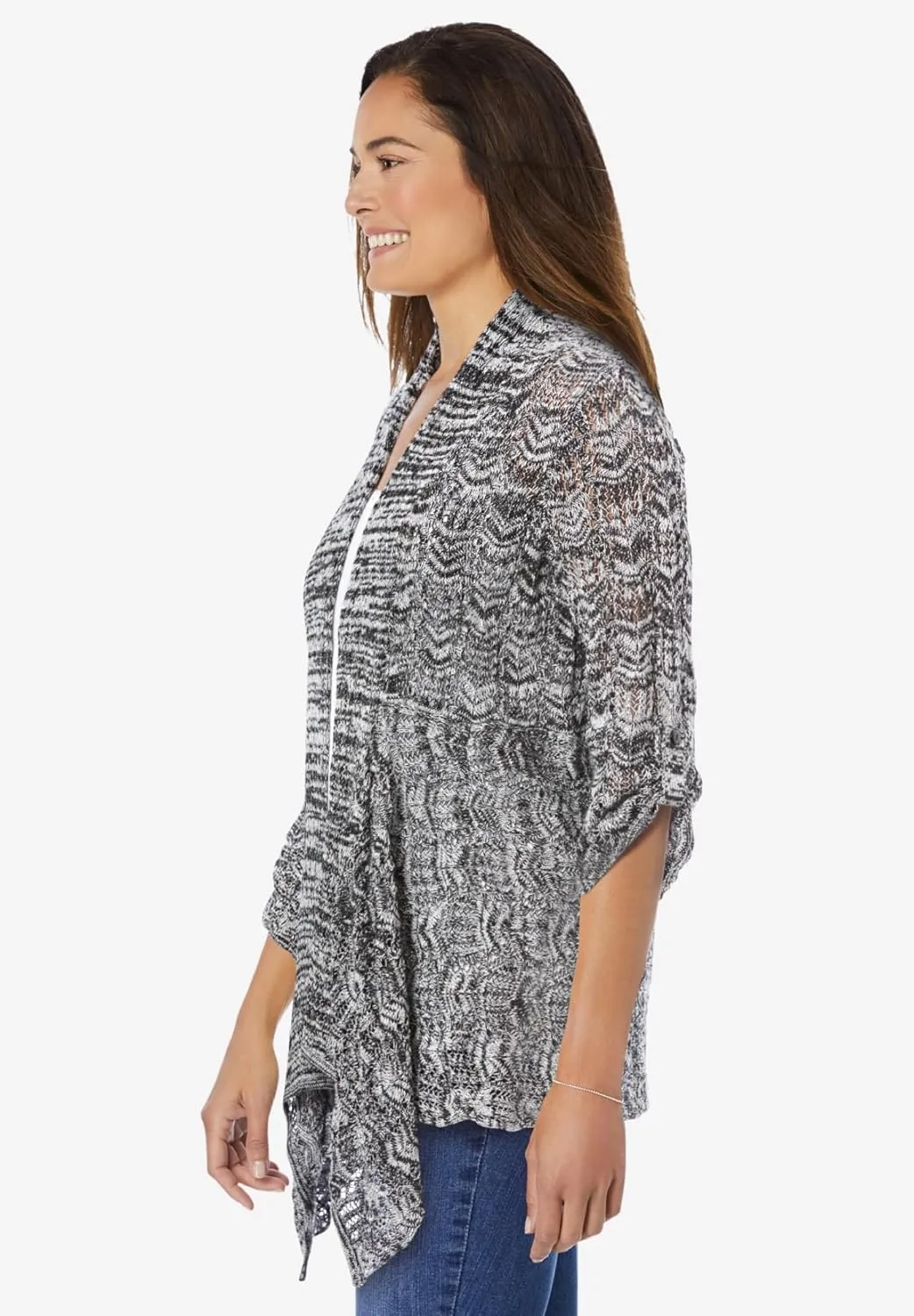 Woman Within Plus Size Open Front Pointelle Cardigan