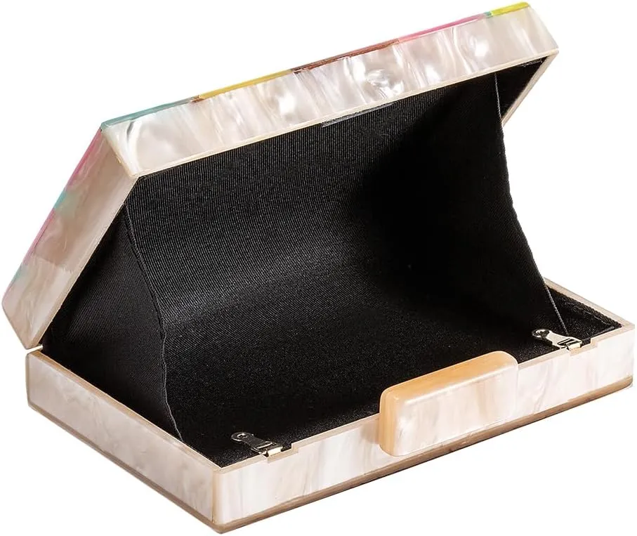 Women Acrylic Diamond Clutch Marbled Shining Square Box Handbag Smooth Chic Shoulder Handbag for Party Prom Club
