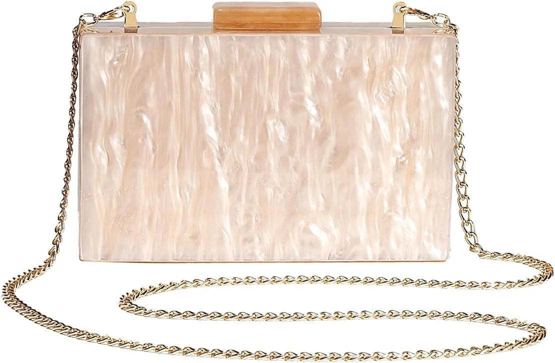Women Acrylic Diamond Clutch Marbled Shining Square Box Handbag Smooth Chic Shoulder Handbag for Party Prom Club