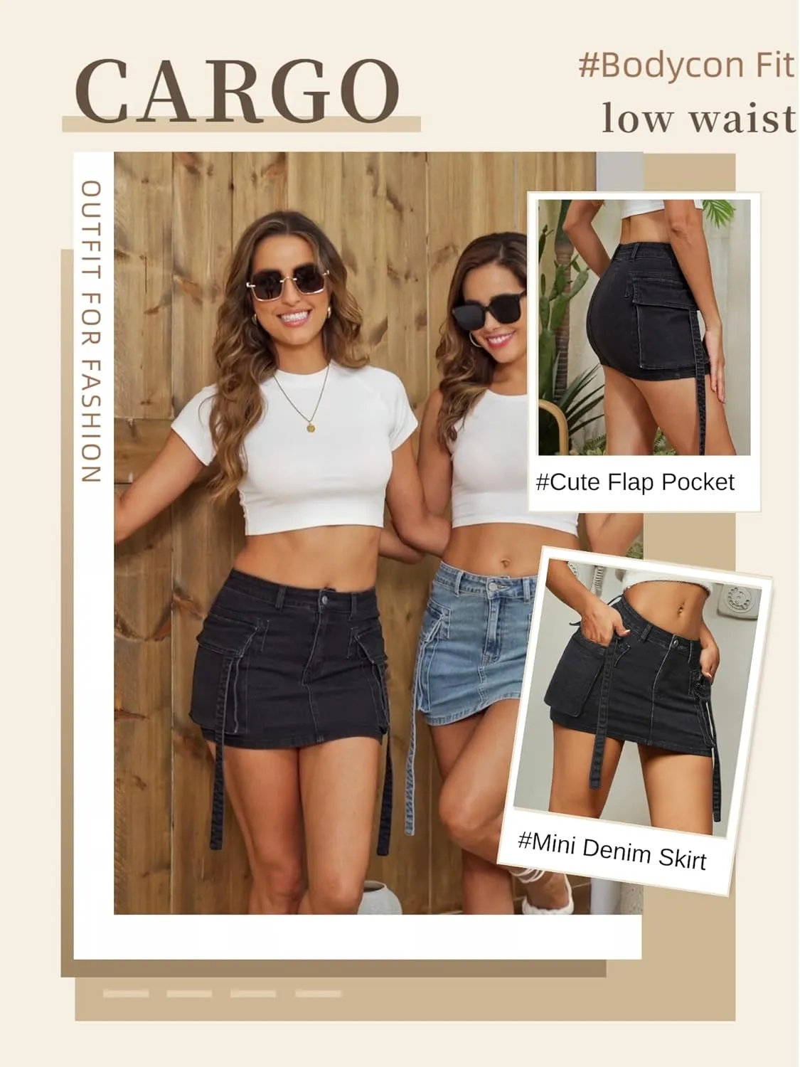 Women Cargo Skirt Denim Mini Low Waist Y2K Jean Skirts with Pockets