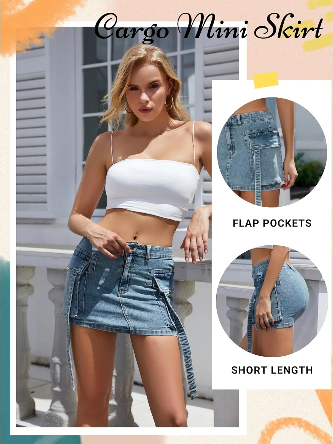 Women Cargo Skirt Denim Mini Low Waist Y2K Jean Skirts with Pockets