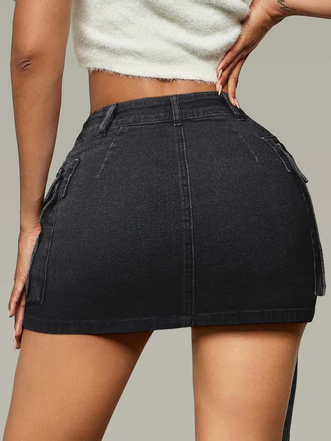 Women Cargo Skirt Denim Mini Low Waist Y2K Jean Skirts with Pockets