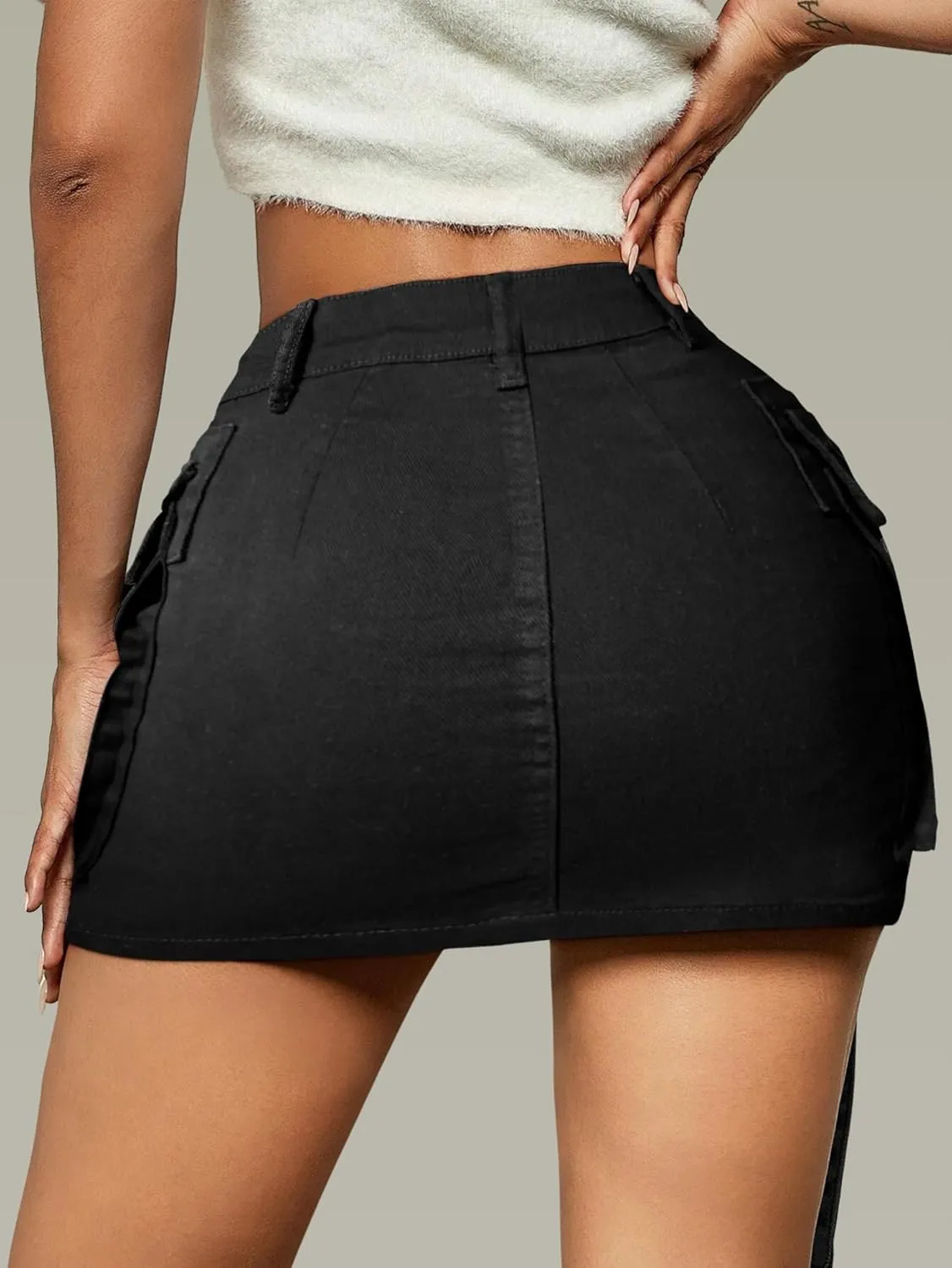 Women Cargo Skirt Denim Mini Low Waist Y2K Jean Skirts with Pockets