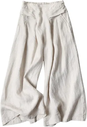 Women Cotton Linen Trousers Casual Solid Color High Waist Wide Leg Loose Palazzo Pants with Pockets