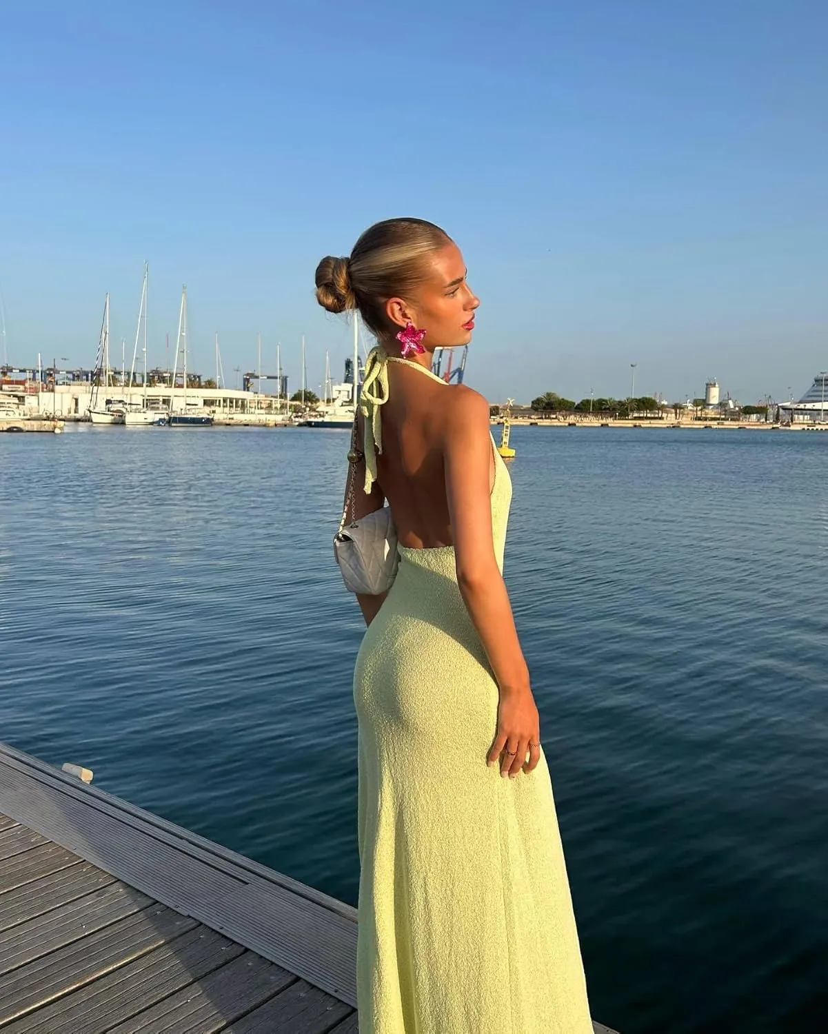 Women Sexy Backless See Through Knitted 3D Embroidery Dresses V-Neck Open Leg Sleeveless Halter Gown