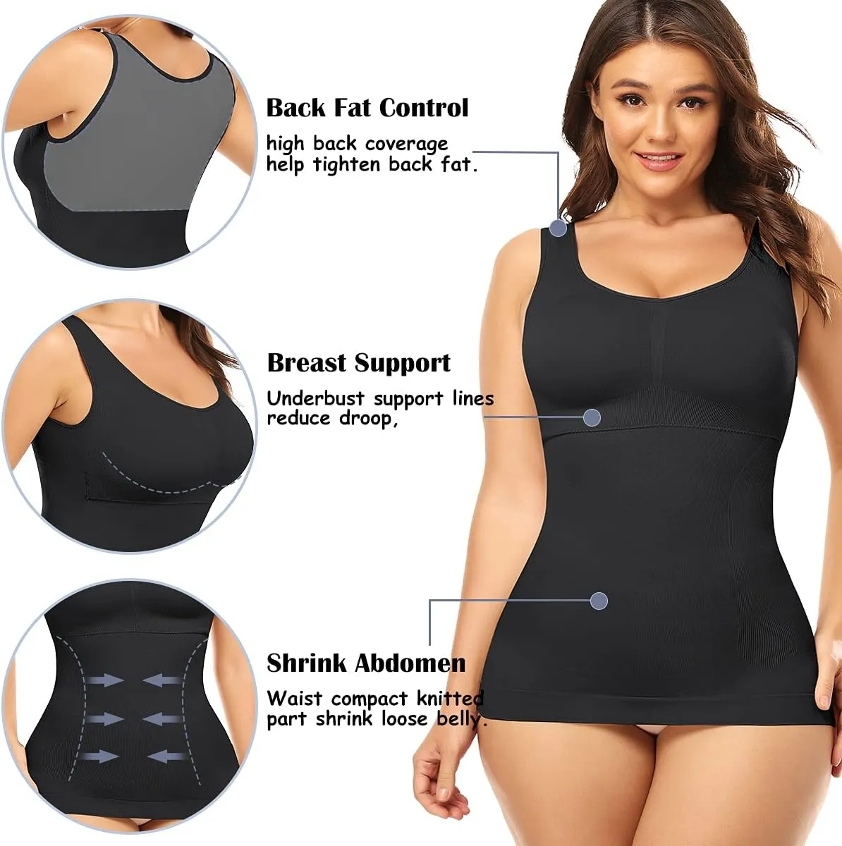 Women Shaper Cami with Built in Bra Shapewear Tank Top Tummy Control Camisole Slimming Compression Undershirt