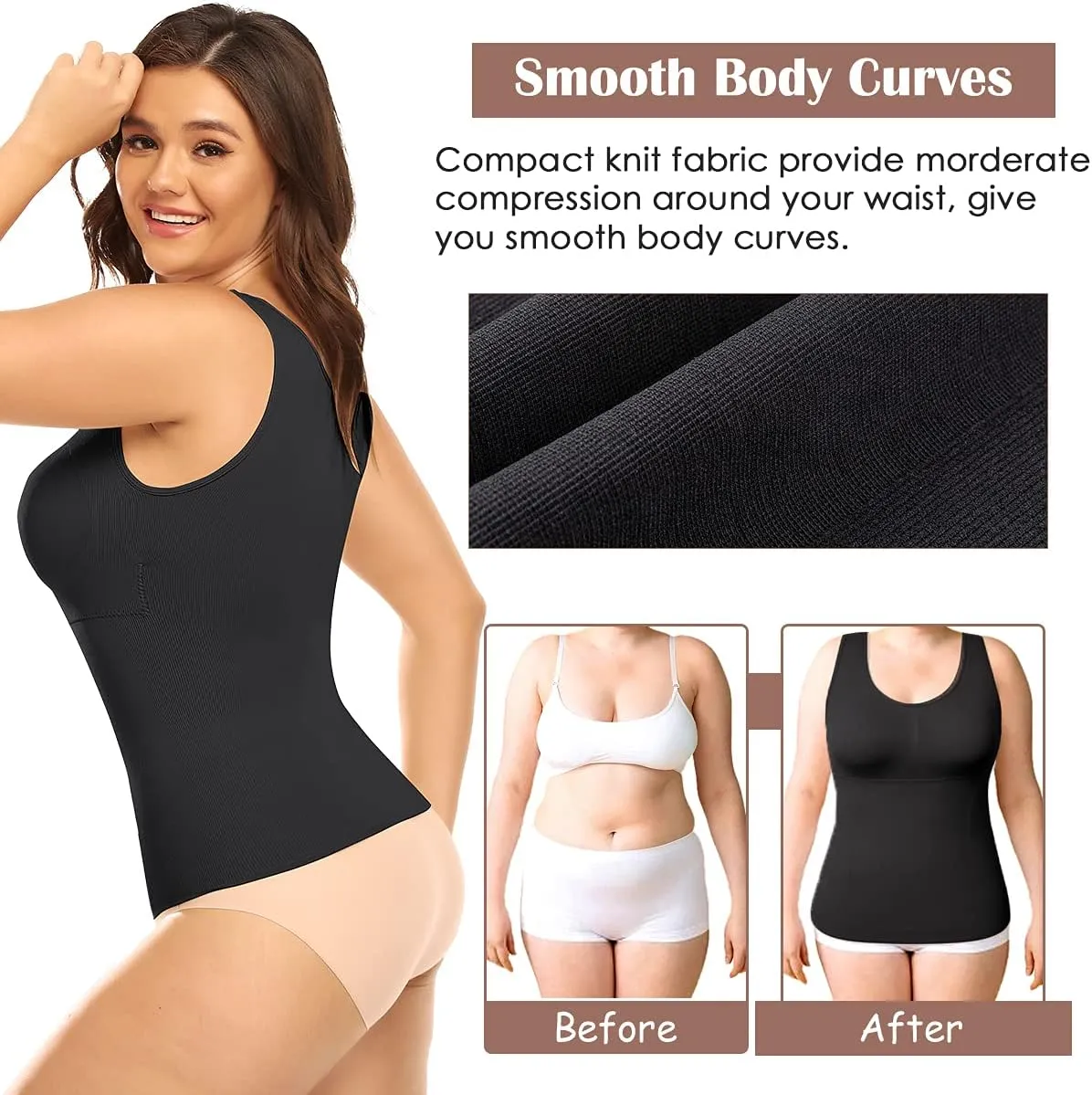 Women Shaper Cami with Built in Bra Shapewear Tank Top Tummy Control Camisole Slimming Compression Undershirt