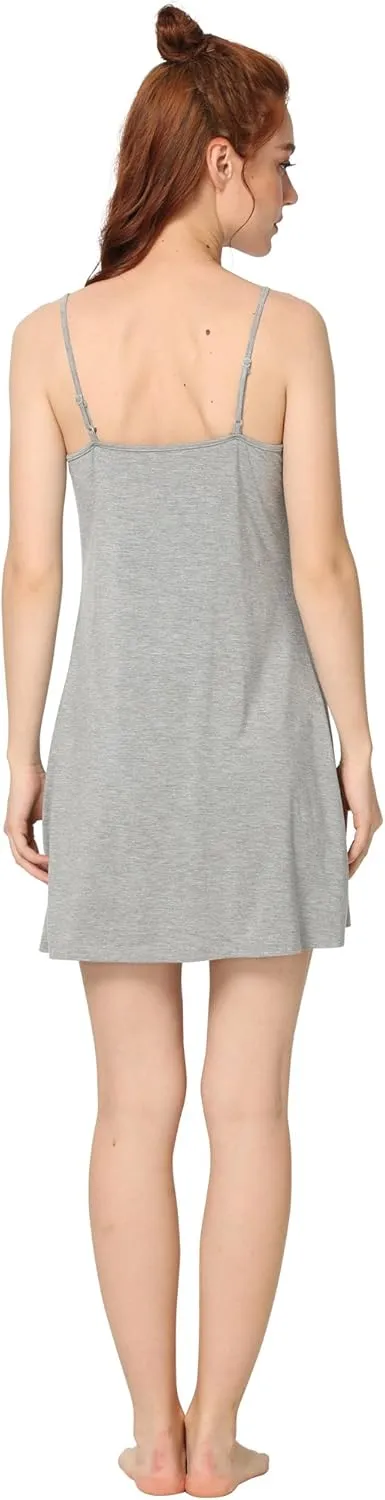 Women's Bamboo Viscose Full Slips for Under Dresses Adjustable Spaghetti Straps Cami Slip Dress