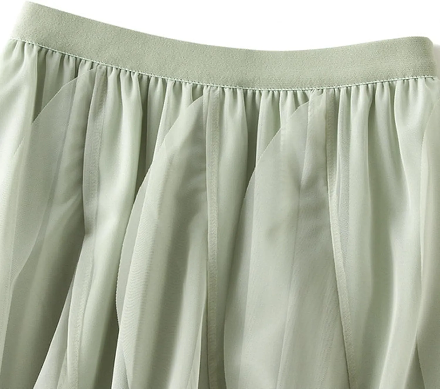 Women's Elegant Elastic Waist Flowy Fairy Ruffle Chiffon Skirts High Waisted A-Line Tirm Skirt with Handkerchief Hem