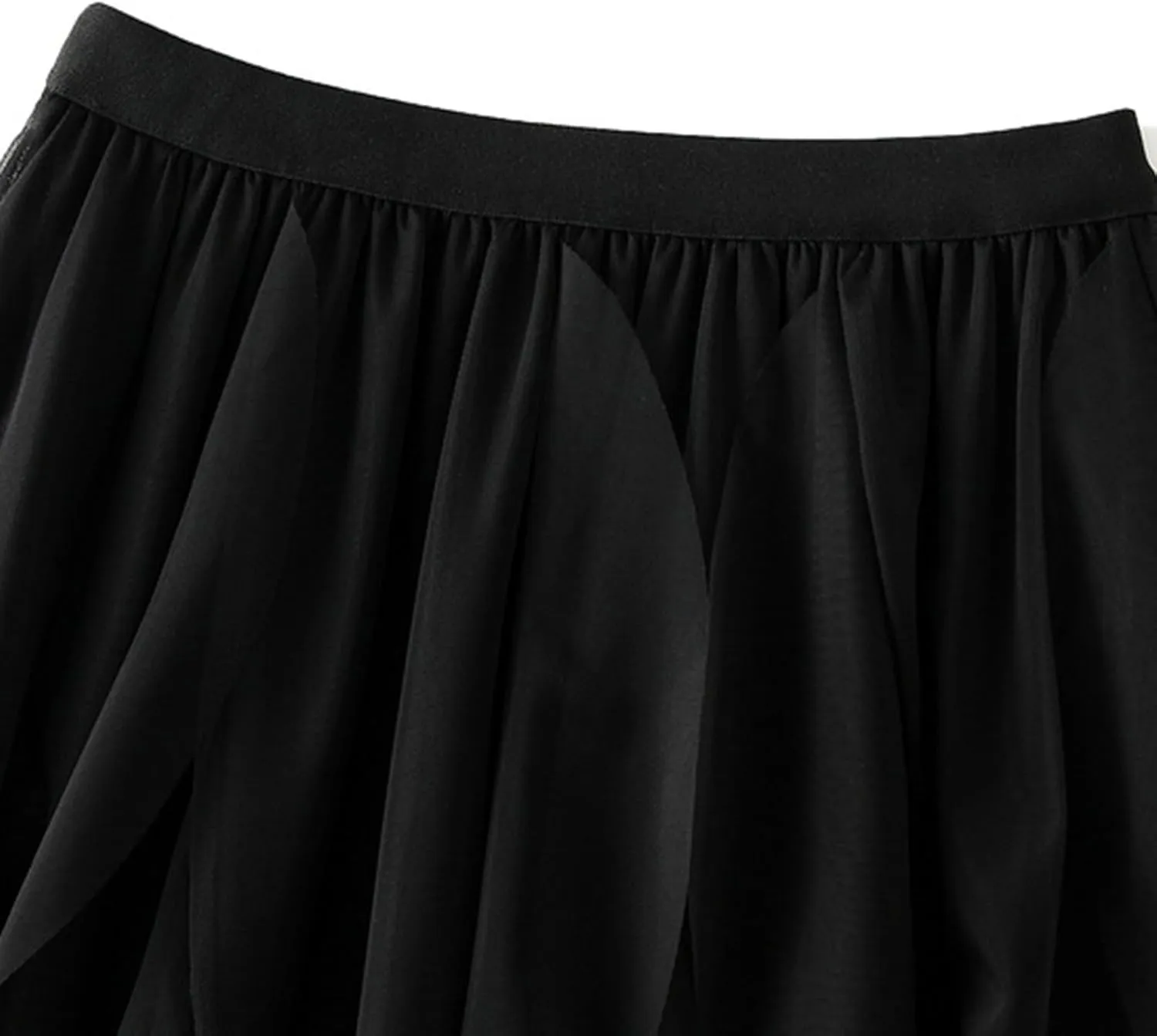 Women's Elegant Elastic Waist Flowy Fairy Ruffle Chiffon Skirts High Waisted A-Line Tirm Skirt with Handkerchief Hem