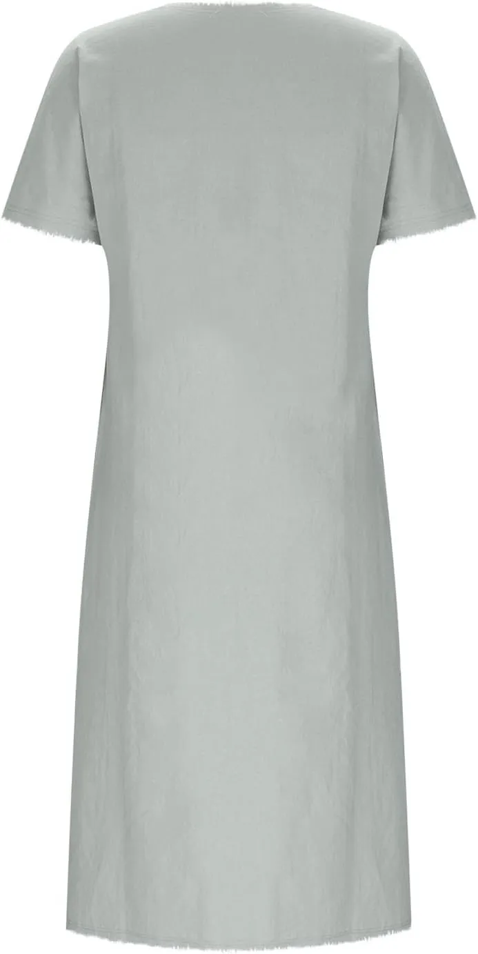 Women's Flowy Summer Dress 2025 Trendy Short Sleeve V Neck Swing Dresses Fashion Smooth Side Split Dresses