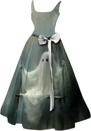 Womens Halloween Bloody Print Party Suspender Dress Festival Light Bride Cos Costume Fashion Sexy Tunic Flowy Dress