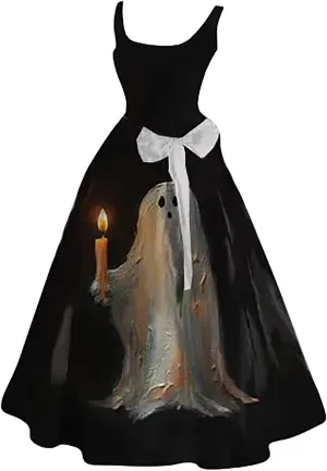 Womens Halloween Bloody Print Party Suspender Dress Festival Light Bride Cos Costume Fashion Sexy Tunic Flowy Dress