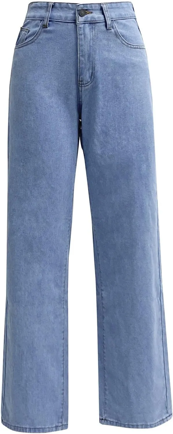 Women's High Waist Washed Ripped Jeans,Vintage Loose Fit Straight Leg Denim Trousers,Casual Stretch Comfort Pants