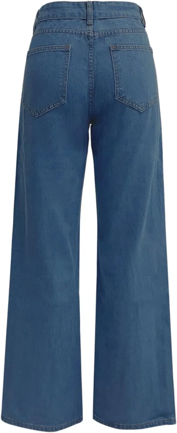 Women's High Waist Washed Ripped Jeans,Vintage Loose Fit Straight Leg Denim Trousers,Casual Stretch Comfort Pants