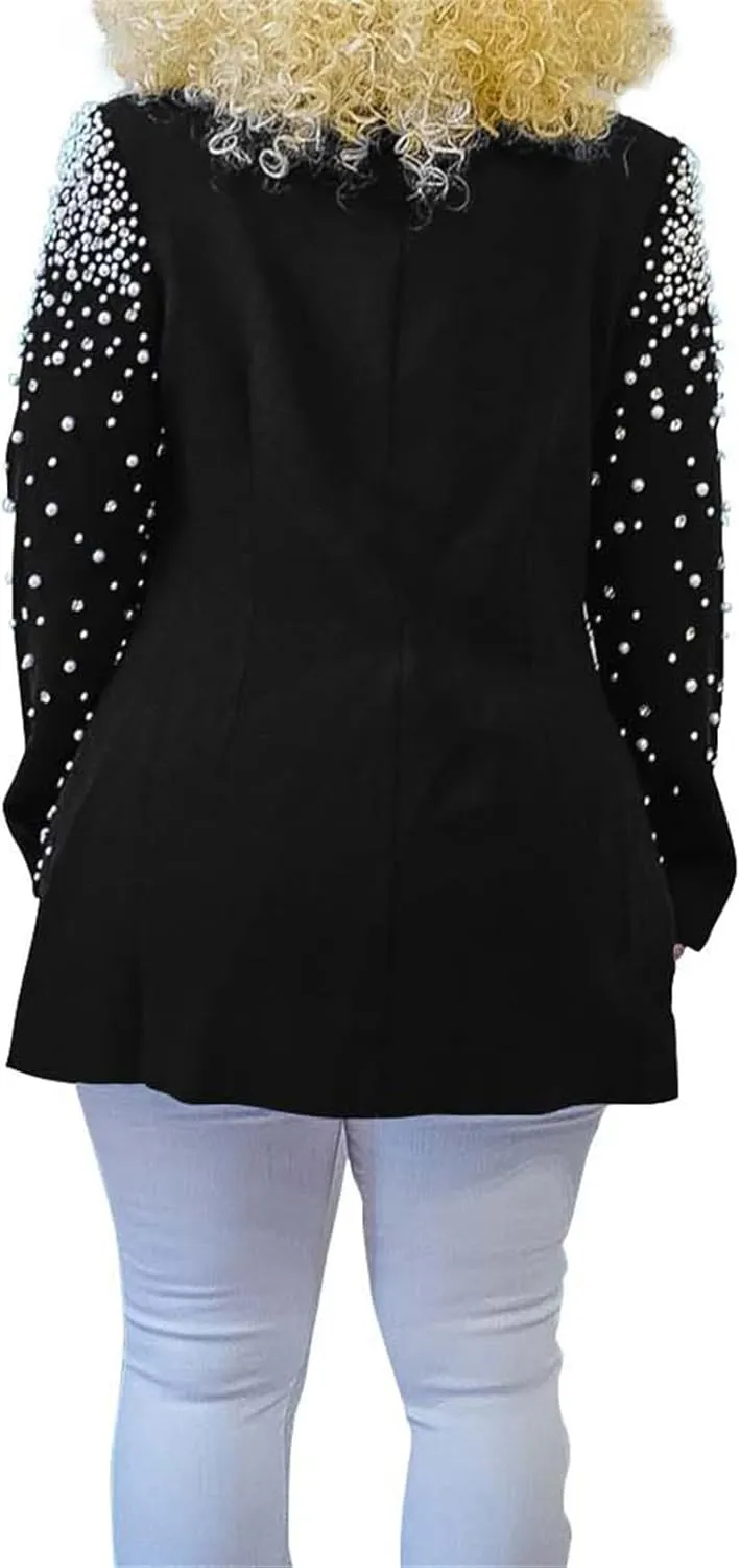 Women's Long Sleeve Lapel Pearls Rhinestones Sexy Nightclub Party Cardigan Blazer Jackets