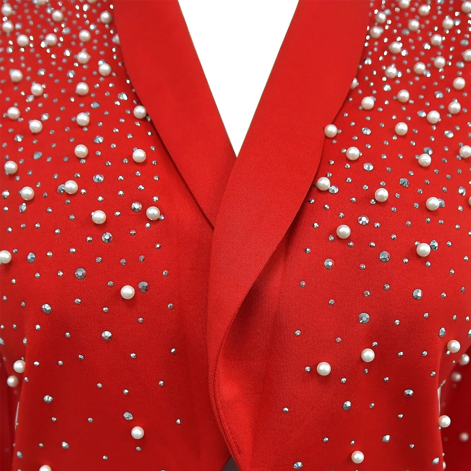 Women's Long Sleeve Lapel Pearls Rhinestones Sexy Nightclub Party Cardigan Blazer Jackets
