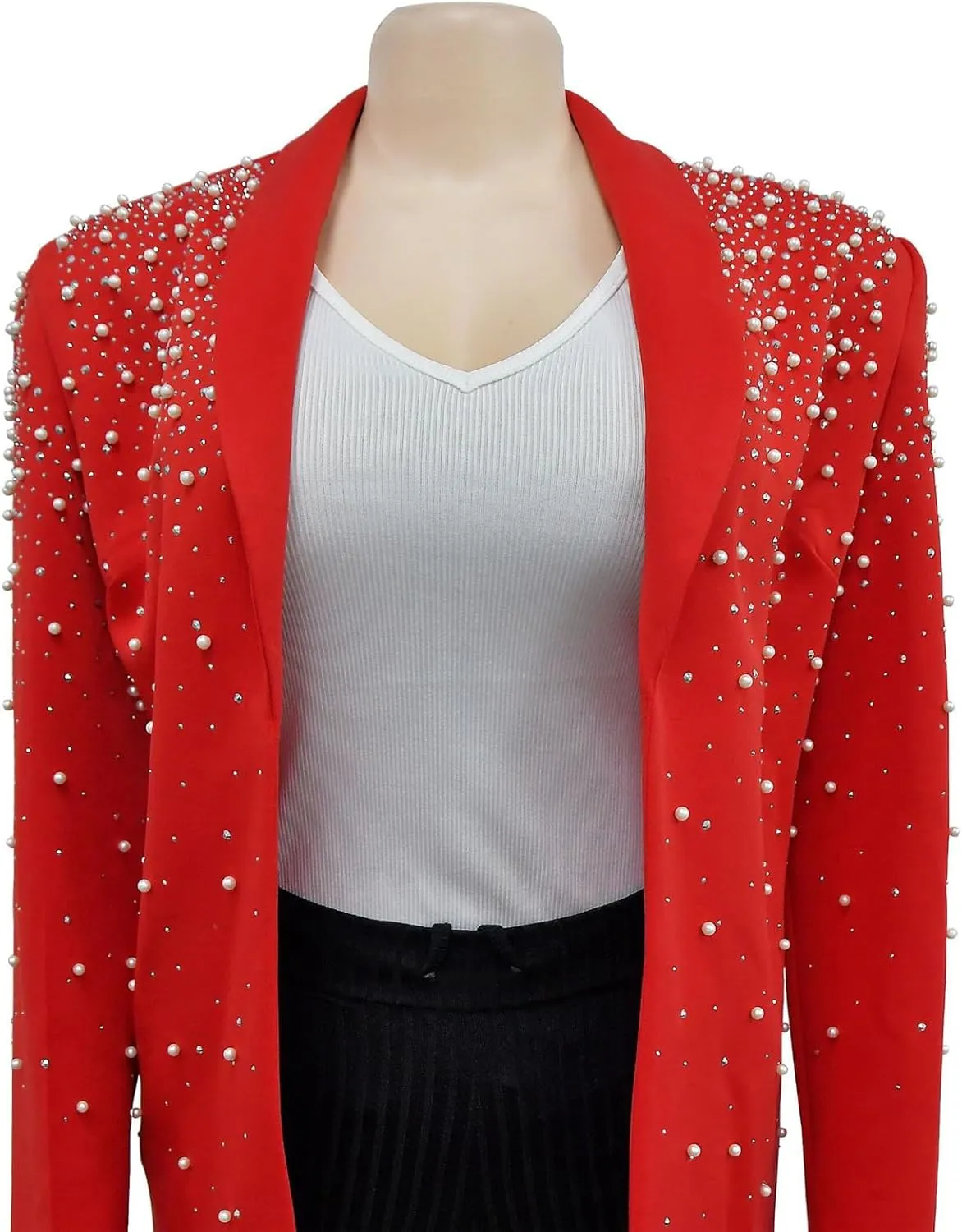 Women's Long Sleeve Lapel Pearls Rhinestones Sexy Nightclub Party Cardigan Blazer Jackets