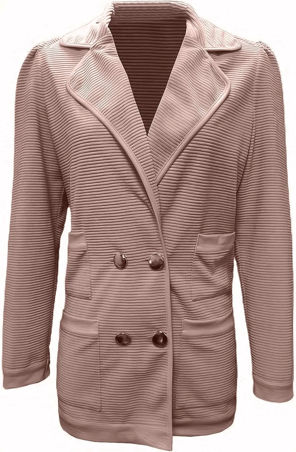 Womens Long Sleeve Tweed Double Breasted Blazer Jackets Lapel Ribbed Open Front Fall Blazers Coats with Pockets