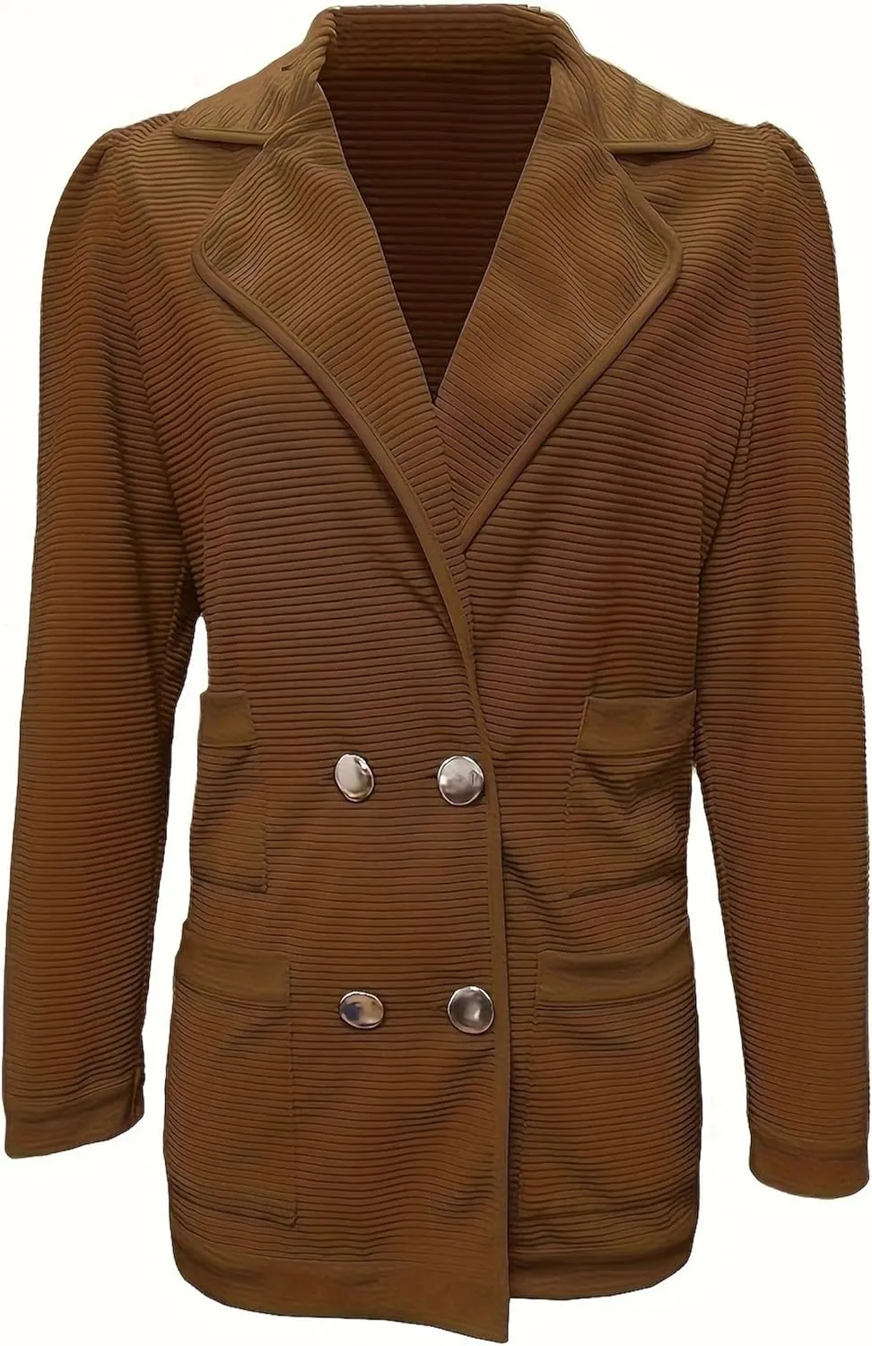 Womens Long Sleeve Tweed Double Breasted Blazer Jackets Lapel Ribbed Open Front Fall Blazers Coats with Pockets