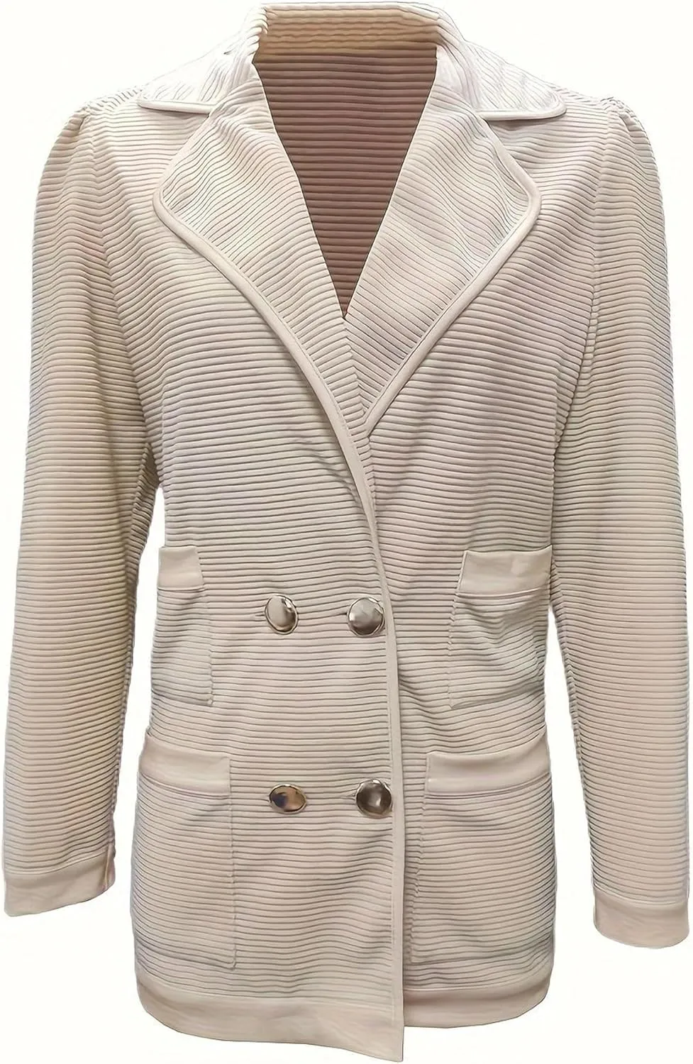 Womens Long Sleeve Tweed Double Breasted Blazer Jackets Lapel Ribbed Open Front Fall Blazers Coats with Pockets