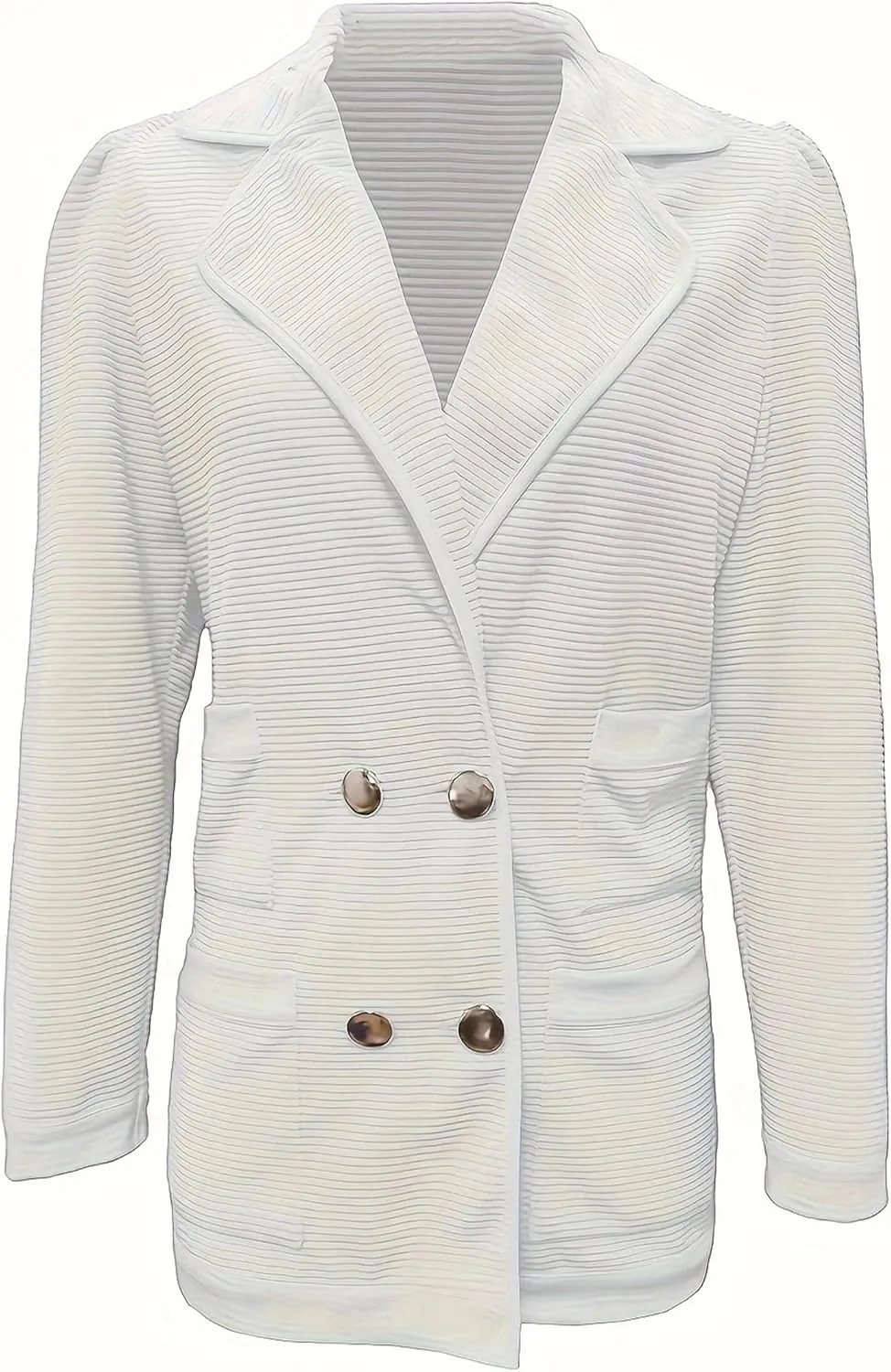 Womens Long Sleeve Tweed Double Breasted Blazer Jackets Lapel Ribbed Open Front Fall Blazers Coats with Pockets