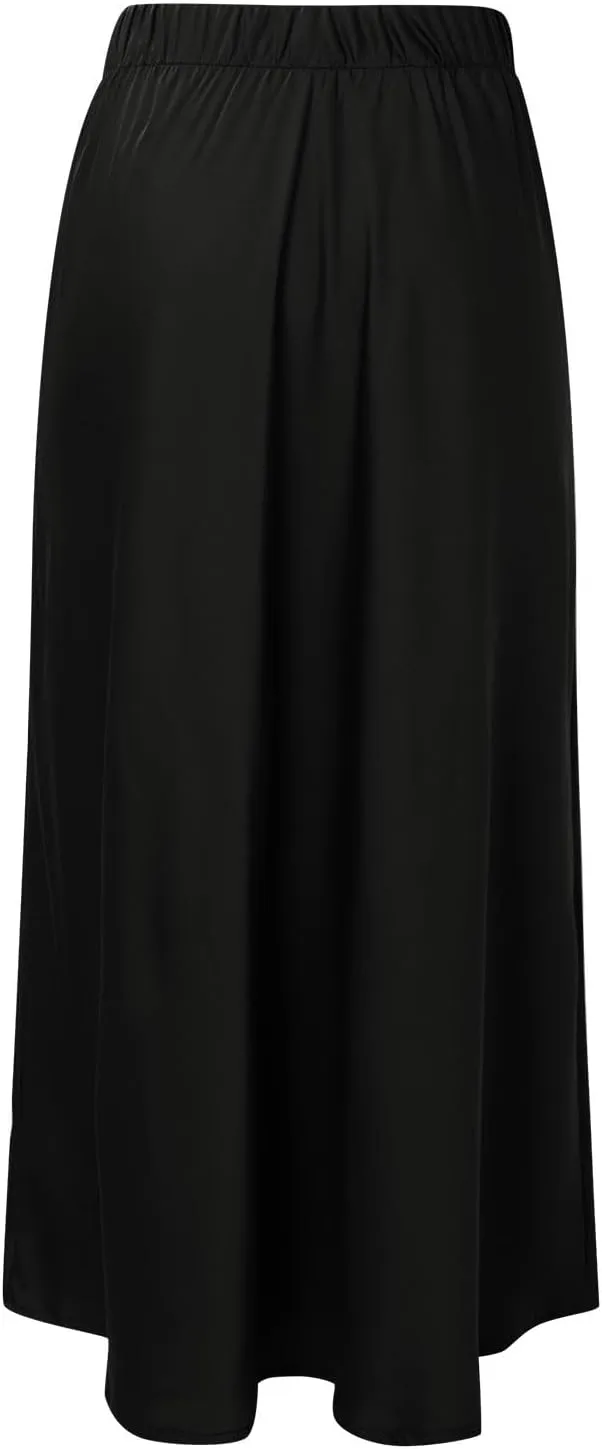 Womens Pleated Satin Maxi Skirt Solid Color High Waisted A Line Office Work Casual Elegant Flowy Fashion Skirts