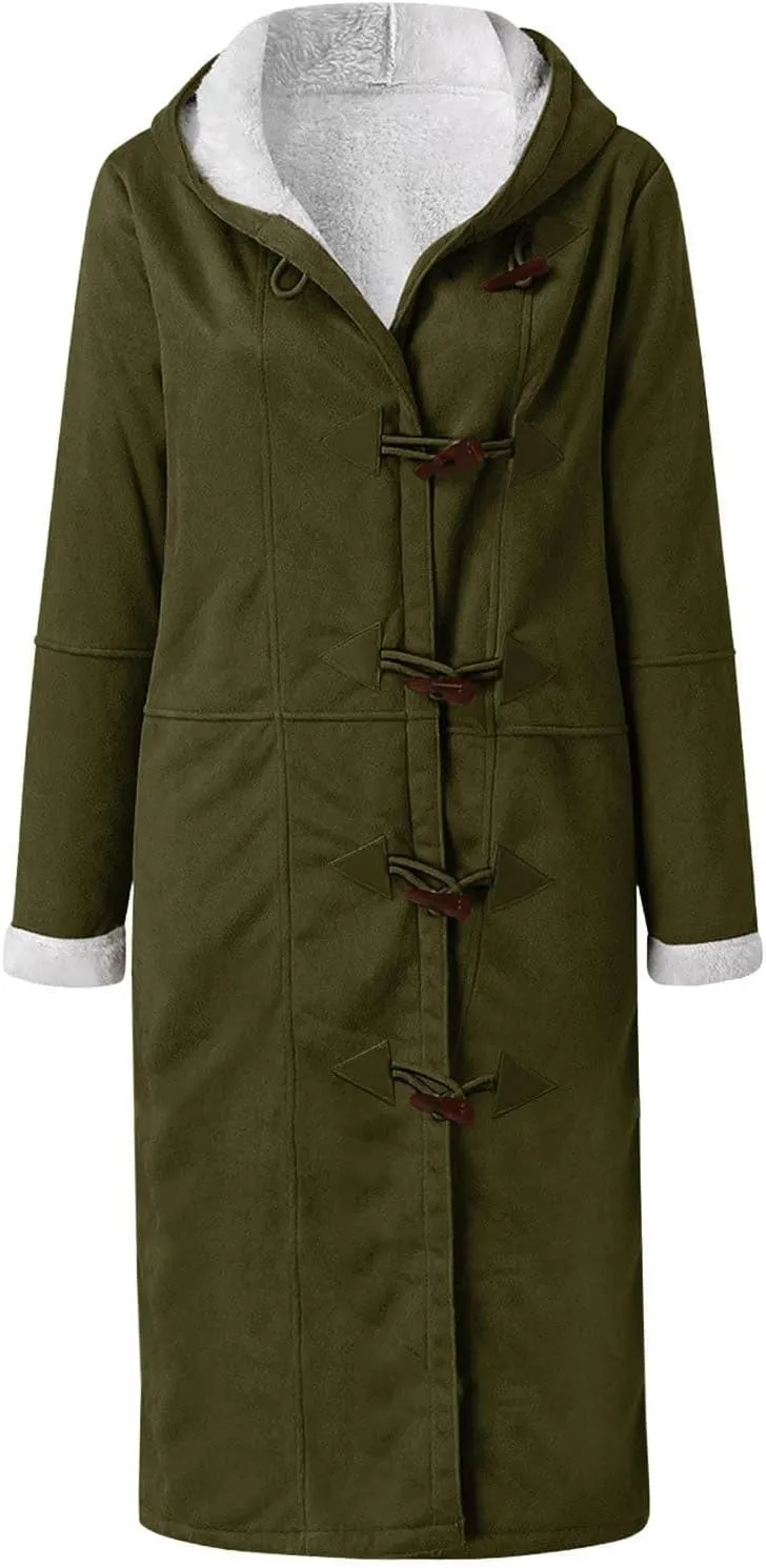 Womens Plus Size Sherpa Lined Jacket 2024 Duffle Toggle Fleece Trench Coat Trending Fall Winter Clothes Outwear Coats