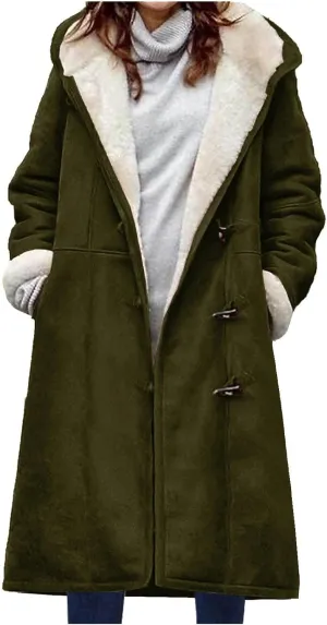 Womens Plus Size Sherpa Lined Jacket 2024 Duffle Toggle Fleece Trench Coat Trending Fall Winter Clothes Outwear Coats