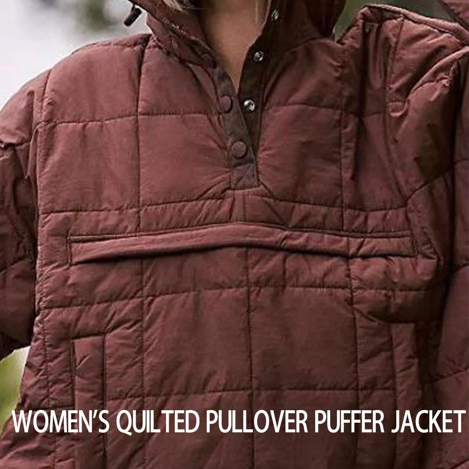 Women's Quilted Pullover Puffer Jacket, Womens Oversized Hooded Puffer, Lightweight Quilted Jackets (Brown,L)
