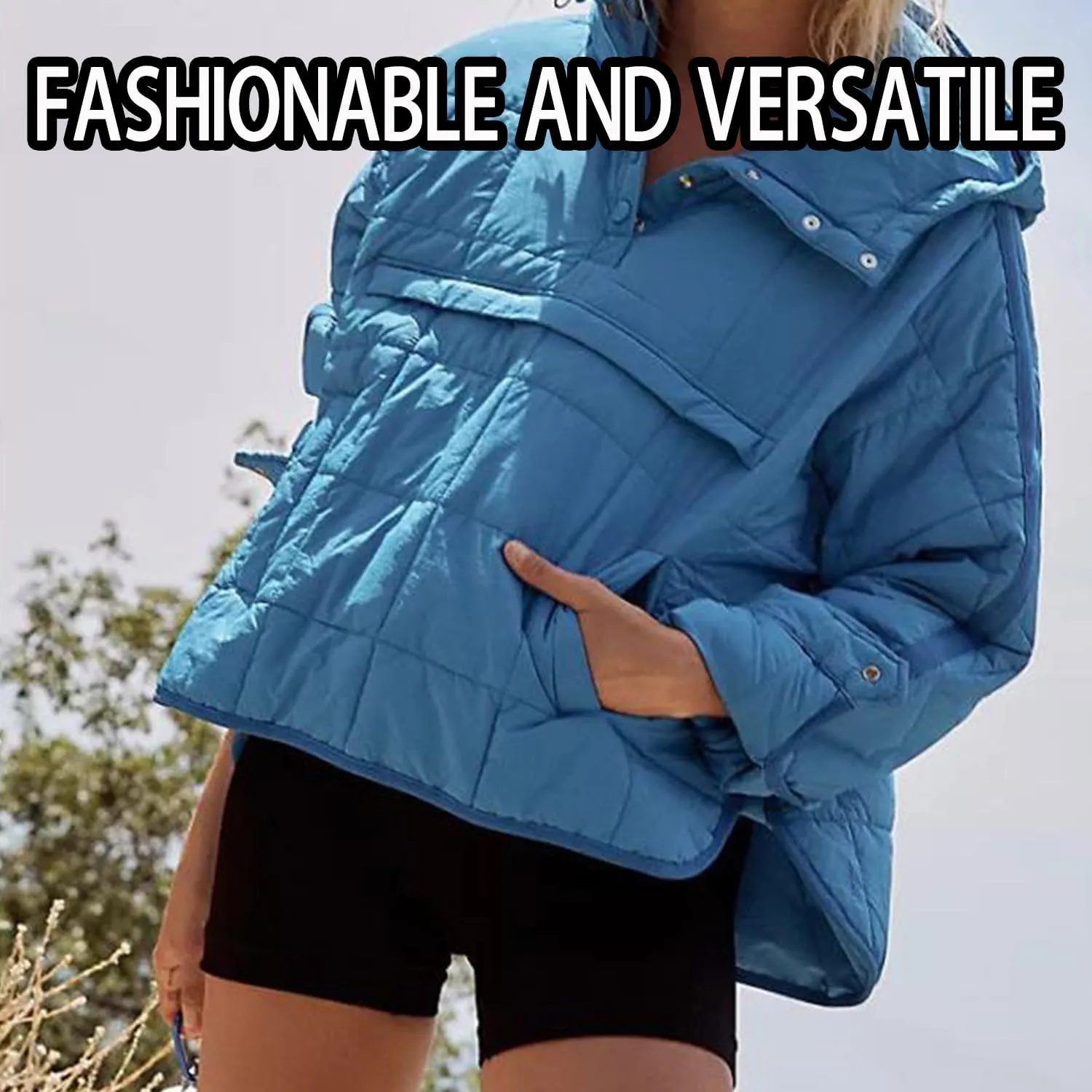 Women's Quilted Pullover Puffer Jacket, Womens Oversized Hooded Puffer, Lightweight Quilted Jackets (Brown,L)
