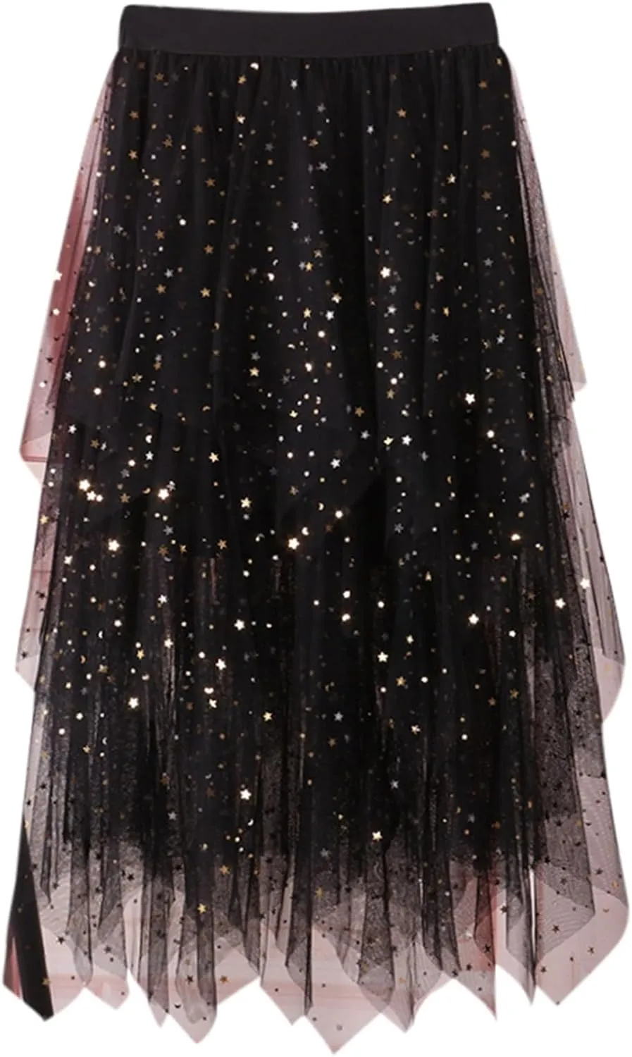 Womens Skirts Midi Elastic High Waist Pleated Mesh Flowy A-Line Fairy Elastic Party Long Tutu Skirts