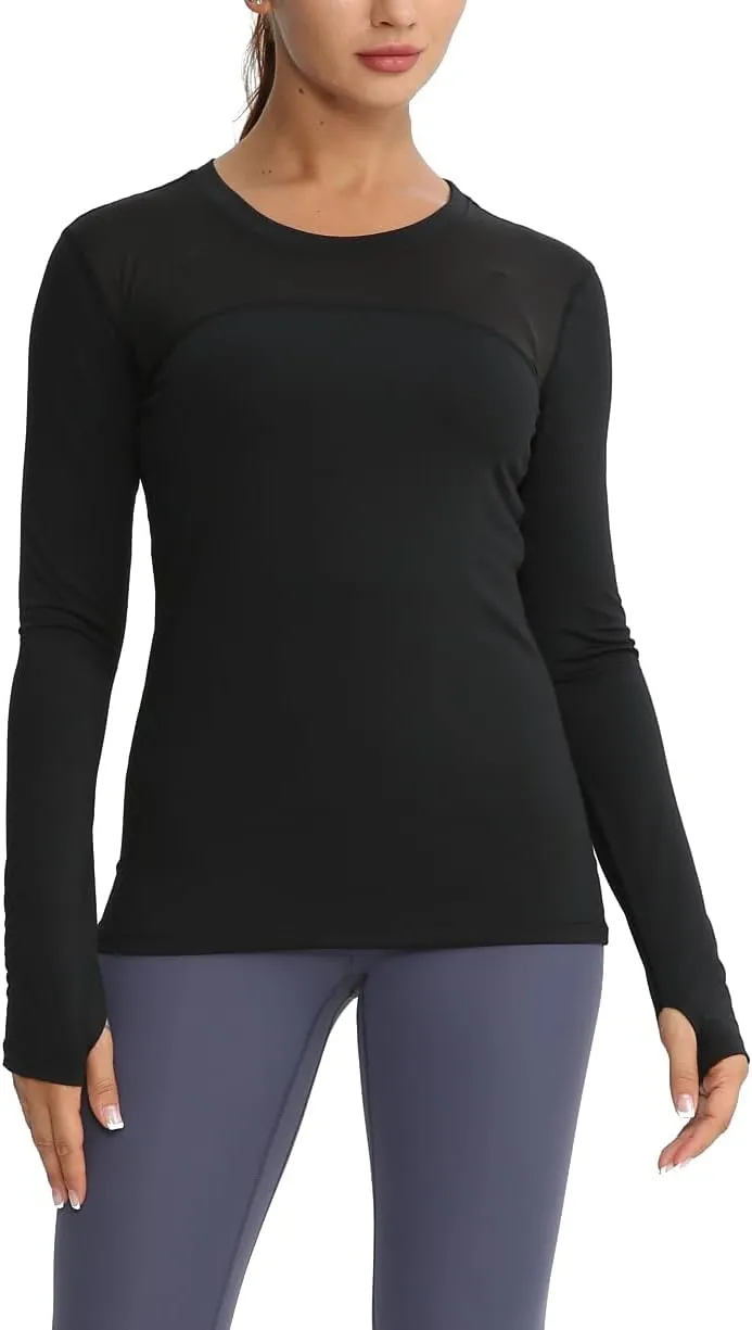 Women's Sun Protection Compression Shirts UPF 50  Long Sleeve Workout T-Shirts Rash Guard Athletic Tops